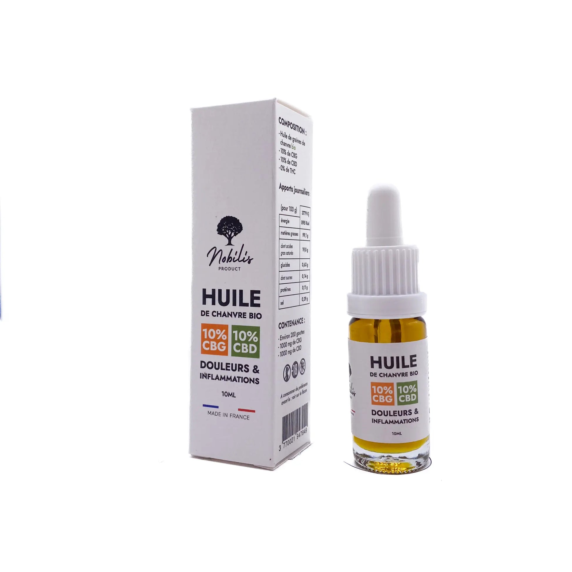 Huile Douleurs & inflammations - 10% CBD + 10% CBG - Nobilis-DYNAMITE CBD